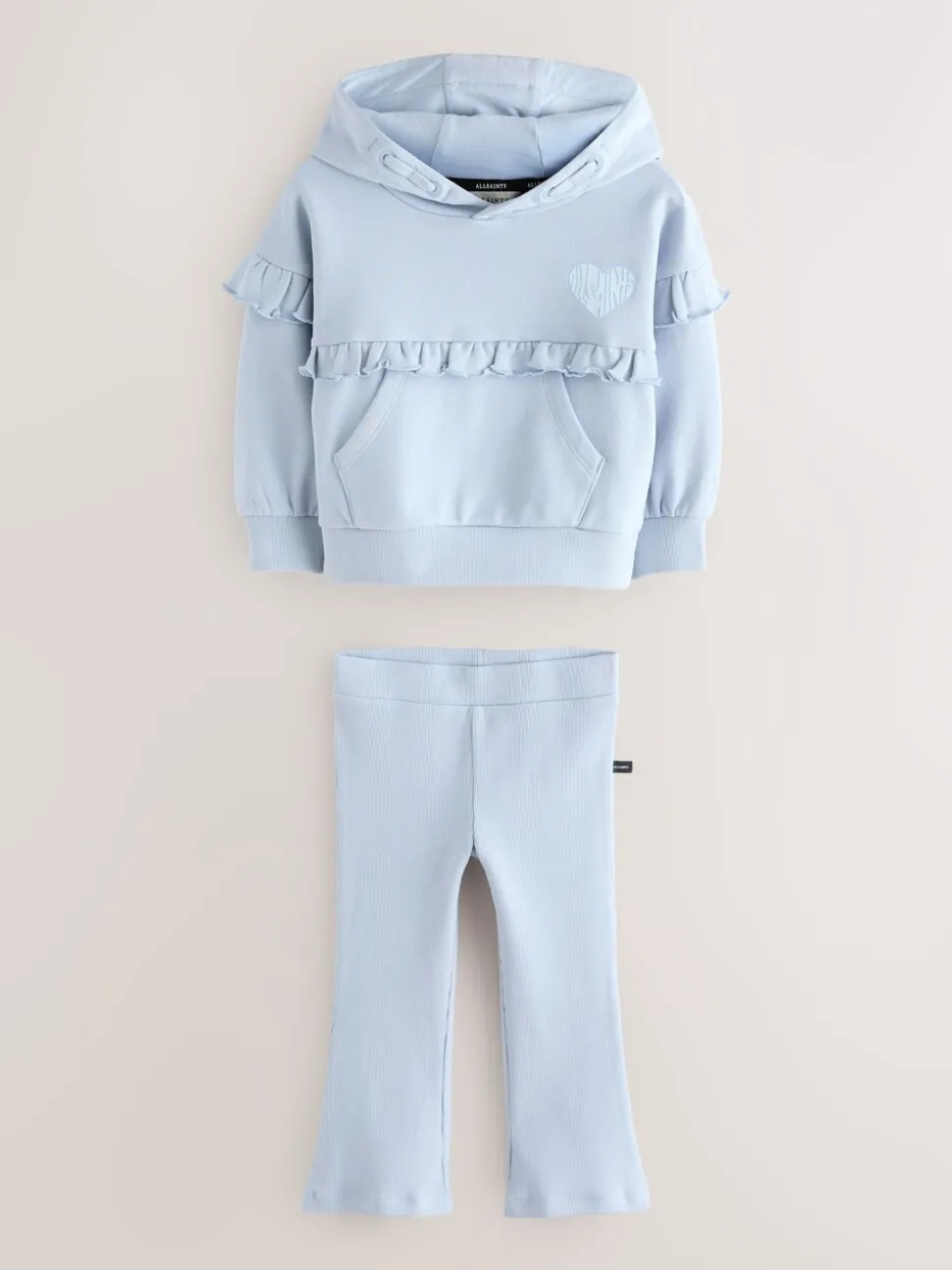 smALLSAINTS Light Blue Lover Frill Hoodie and Ribbed Flared Leggings Younger Set