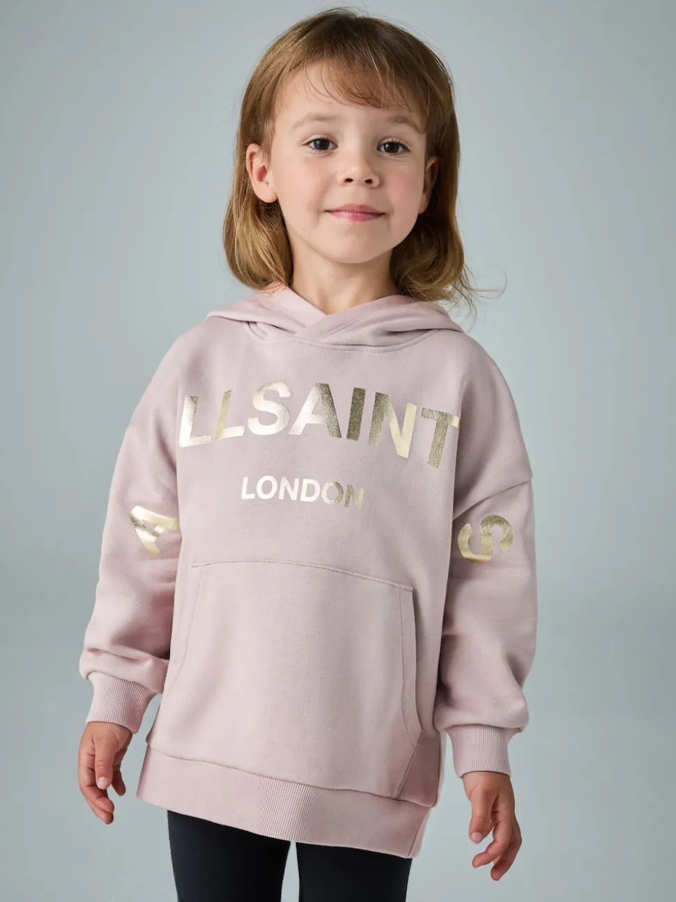 smALLSAINTS Light Pink Biggy Oversized Younger Girls Pullover Hoodie