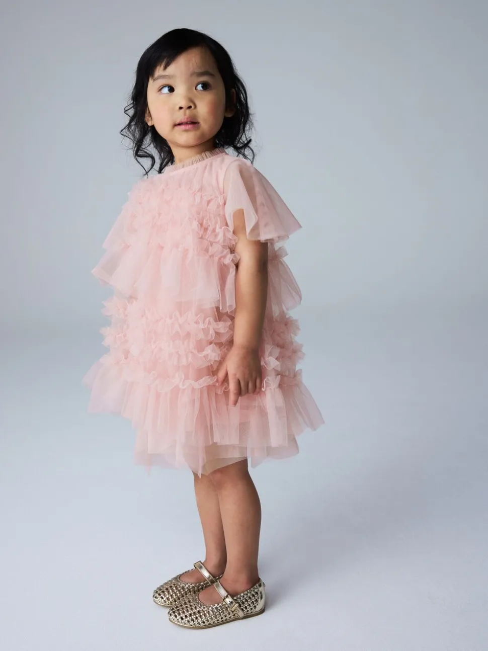 smALLSAINTS Light Pink Frill Mesh Younger Dress