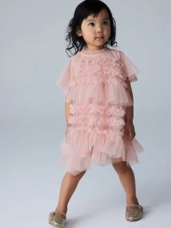 smALLSAINTS Light Pink Frill Mesh Younger Dress