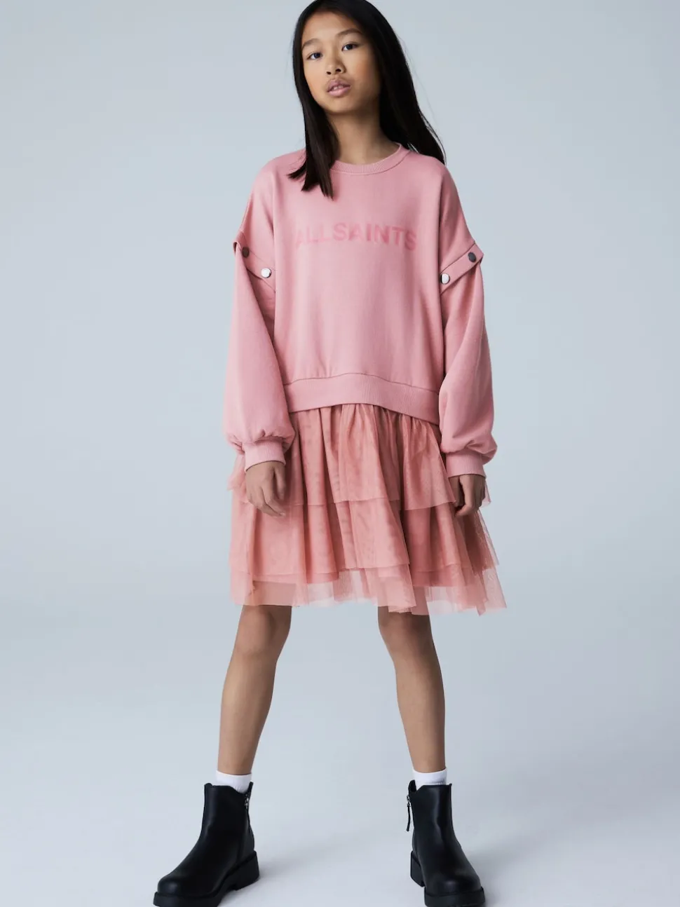 smALLSAINTS Mid Pink Amphia Flocked Logo Sweat Mock Dress