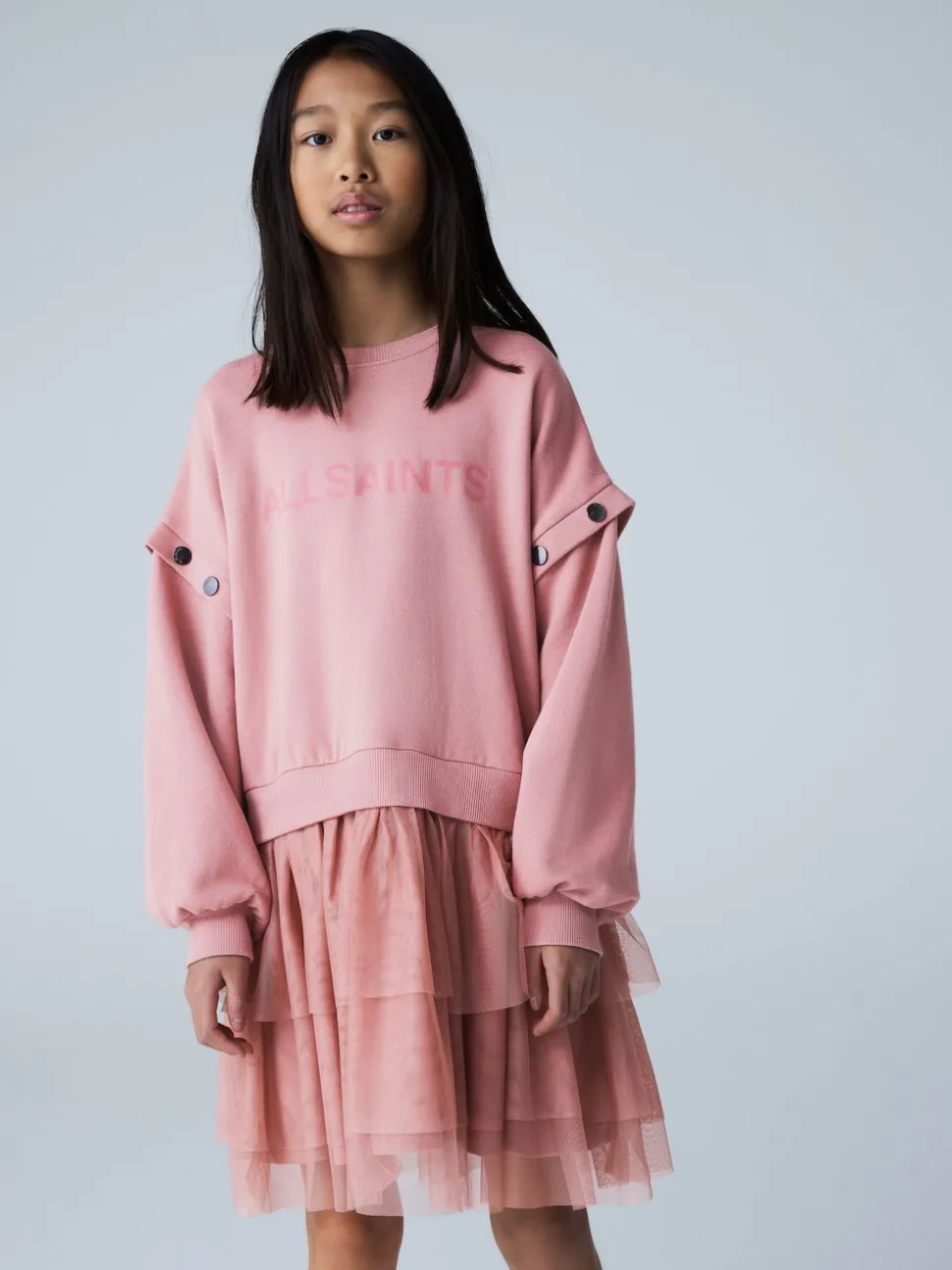 smALLSAINTS Mid Pink Amphia Flocked Logo Sweat Mock Dress