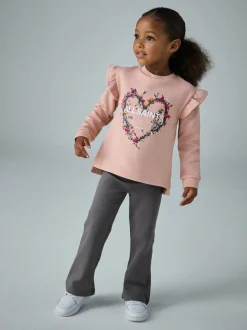 smALLSAINTS Mid Pink Frill Long Sleeve Top and Flared Leggings Younger Girl Set