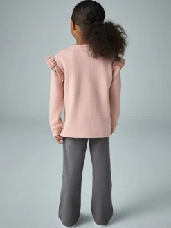 smALLSAINTS Mid Pink Frill Long Sleeve Top and Flared Leggings Younger Girl Set
