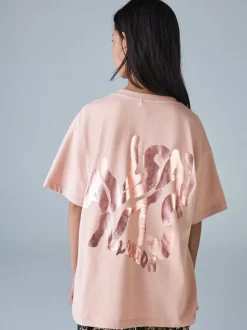 smALLSAINTS Mid Pink/Metallic Girls Oversized Orlando Logo Crew 100% Cotton T-Shirt