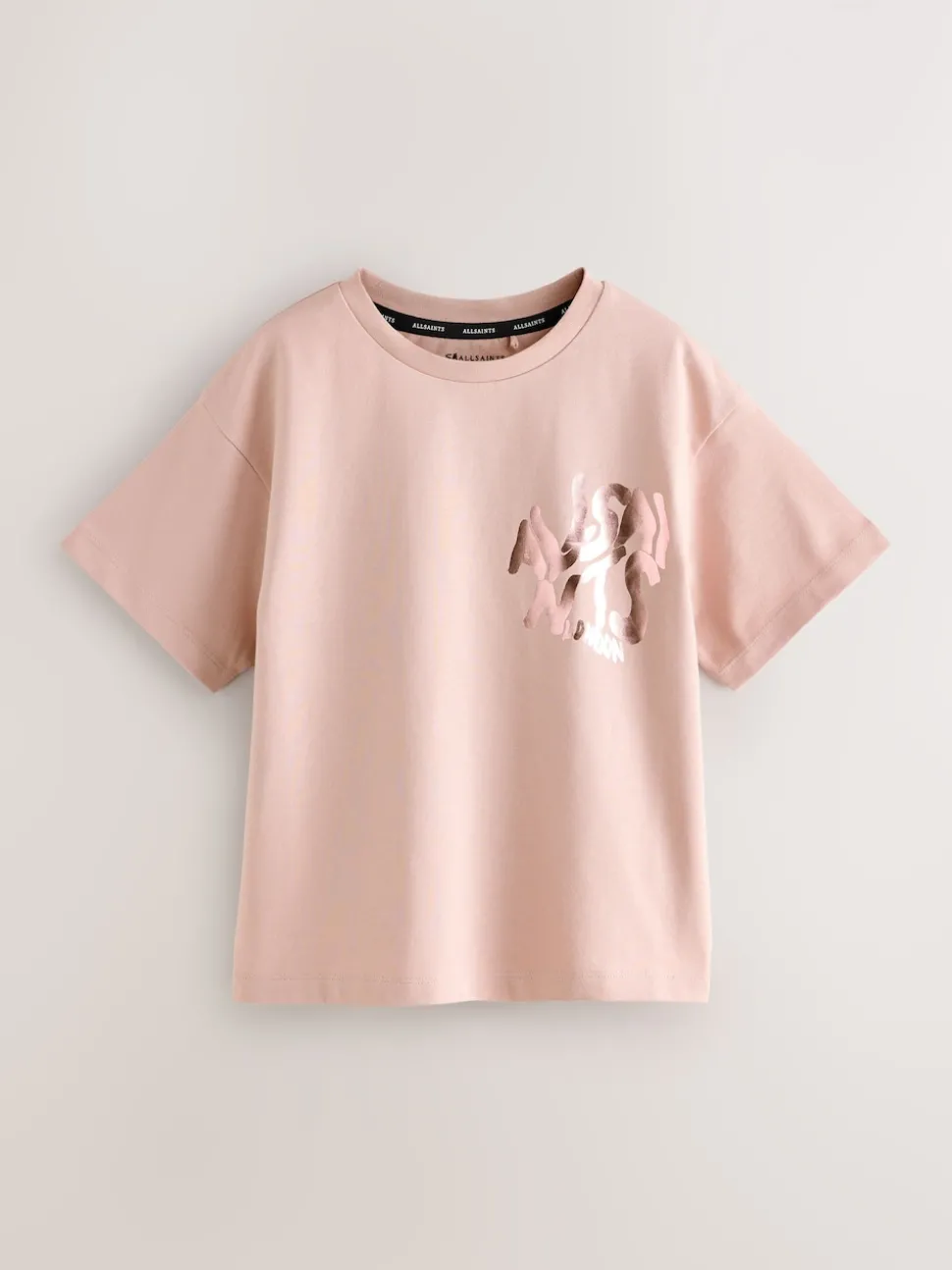 smALLSAINTS Mid Pink/Metallic Girls Oversized Orlando Logo Crew 100% Cotton T-Shirt