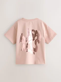 smALLSAINTS Mid Pink/Metallic Girls Oversized Orlando Logo Crew 100% Cotton T-Shirt