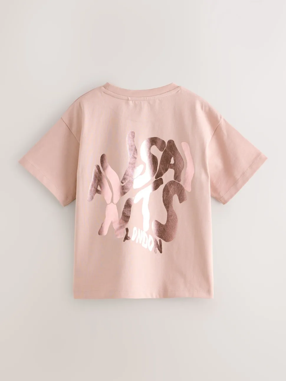 smALLSAINTS Mid Pink/Metallic Girls Oversized Orlando Logo Crew 100% Cotton T-Shirt