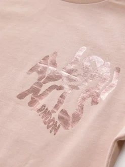 smALLSAINTS Mid Pink/Metallic Girls Oversized Orlando Logo Crew 100% Cotton T-Shirt
