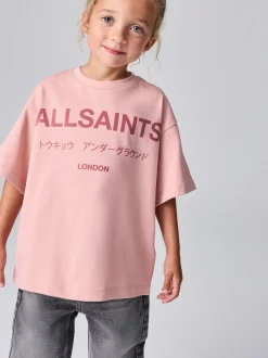smALLSAINTS Mid Pink Oversized Girls Underground Crew T-Shirt