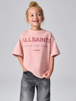 smALLSAINTS Mid Pink Oversized Girls Underground Crew T-Shirt