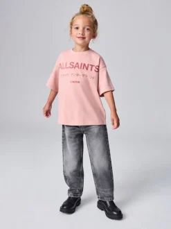 smALLSAINTS Mid Pink Oversized Girls Underground Crew T-Shirt