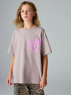 smALLSAINTS Neutral Girls Oversized Orlando Logo Crew 100% Cotton T-Shirt