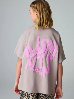 smALLSAINTS Neutral Girls Oversized Orlando Logo Crew 100% Cotton T-Shirt