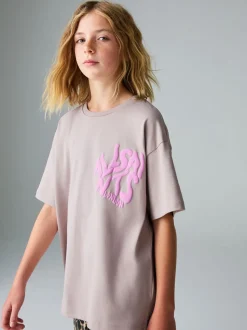 smALLSAINTS Neutral Girls Oversized Orlando Logo Crew 100% Cotton T-Shirt