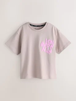 smALLSAINTS Neutral Girls Oversized Orlando Logo Crew 100% Cotton T-Shirt
