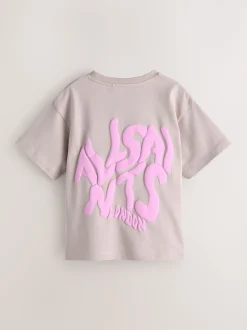 smALLSAINTS Neutral Girls Oversized Orlando Logo Crew 100% Cotton T-Shirt
