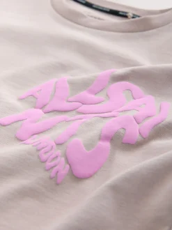 smALLSAINTS Neutral Girls Oversized Orlando Logo Crew 100% Cotton T-Shirt