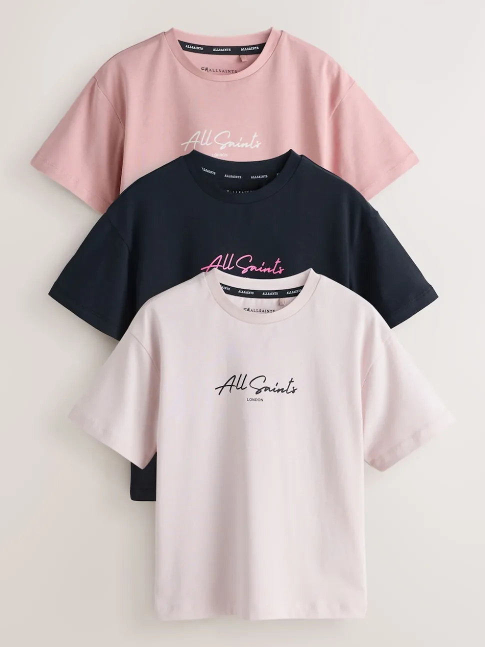smALLSAINTS Pink/Black Script Logo Crew Neck Relaxed T-Shirts 3 Pack