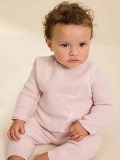 smALLSAINTS Pink Knitted Top and Joggers Baby Girls Set