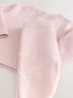 smALLSAINTS Pink Knitted Top and Joggers Baby Girls Set
