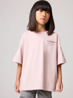 smALLSAINTS Pink/Metallic Oversized Girls Underground Crew T-Shirt