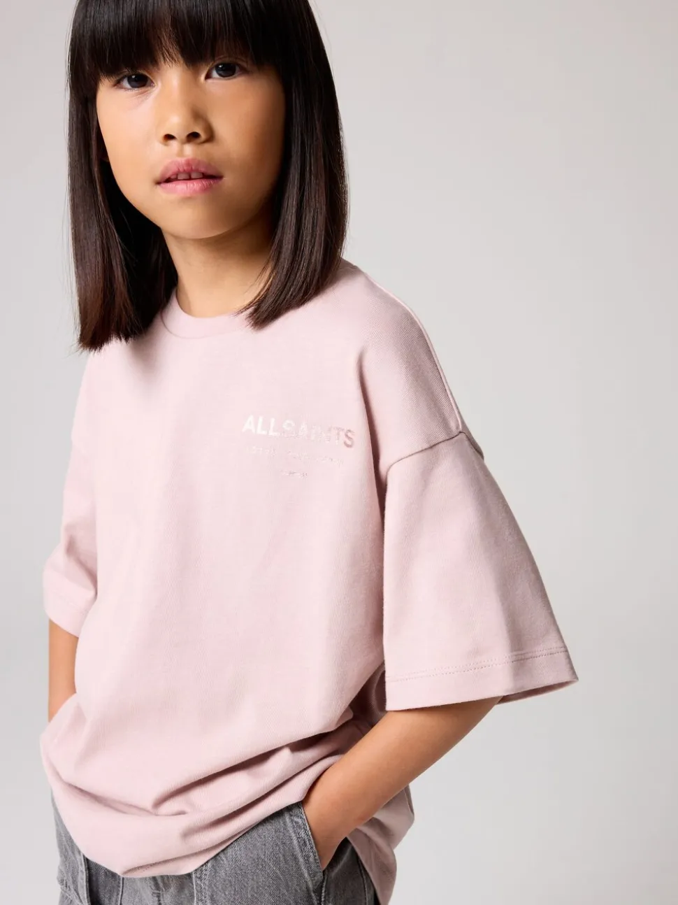 smALLSAINTS Pink/Metallic Oversized Girls Underground Crew T-Shirt