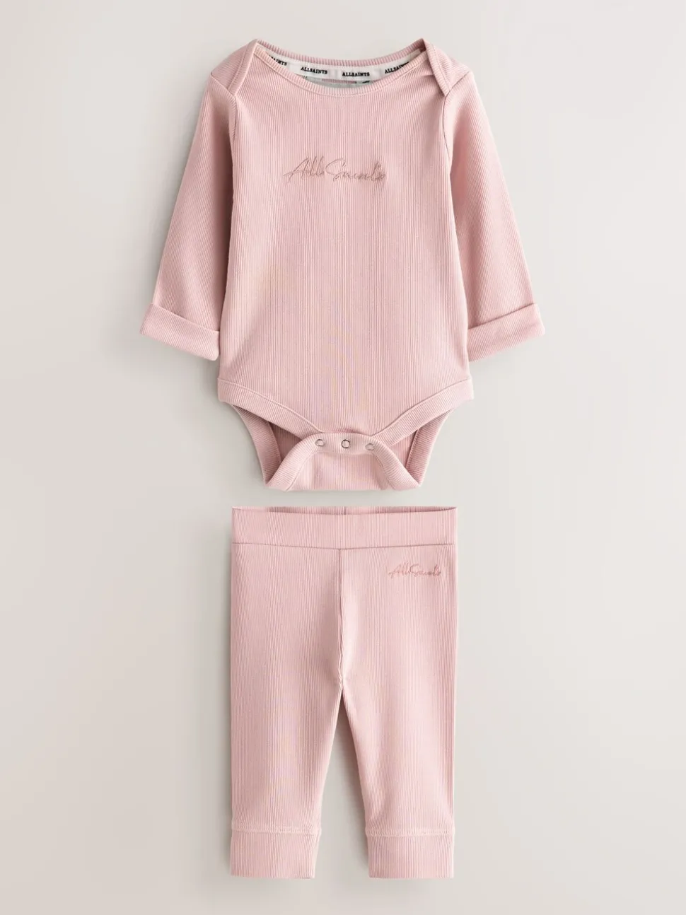 smALLSAINTS Pink Ribbed Bodysuit and Legging Baby Girls Set