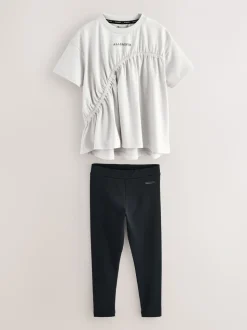 smALLSAINTS Silver/Black Ruched T-Shirt and Legging Set