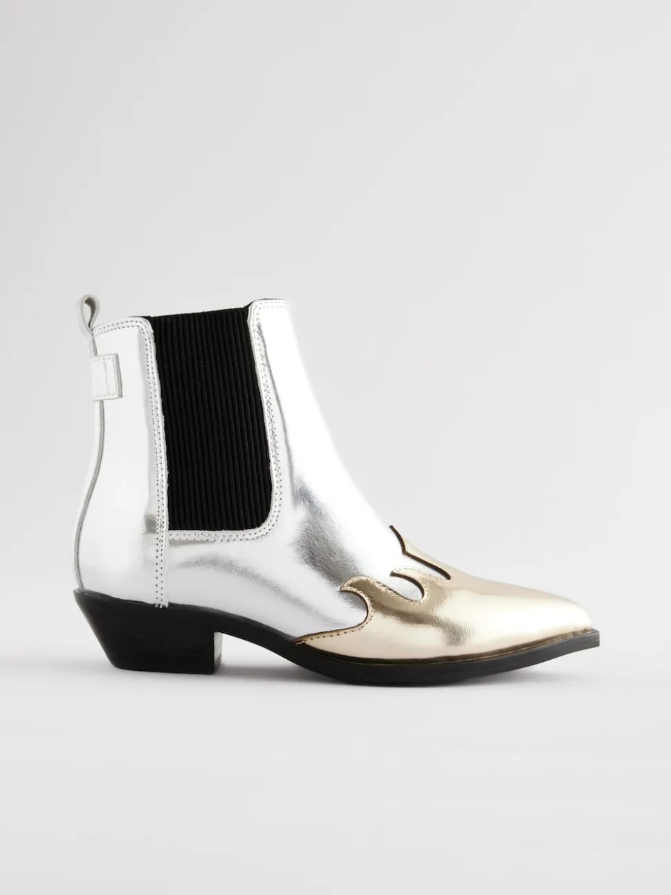 smALLSAINTS Silver Dellaware Pointed Leather Western Boots