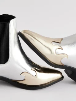 smALLSAINTS Silver Dellaware Pointed Leather Western Boots