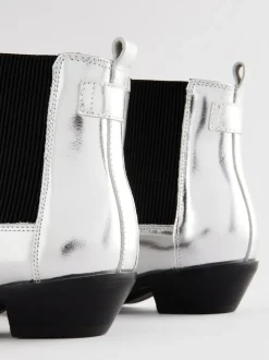 smALLSAINTS Silver Dellaware Pointed Leather Western Boots