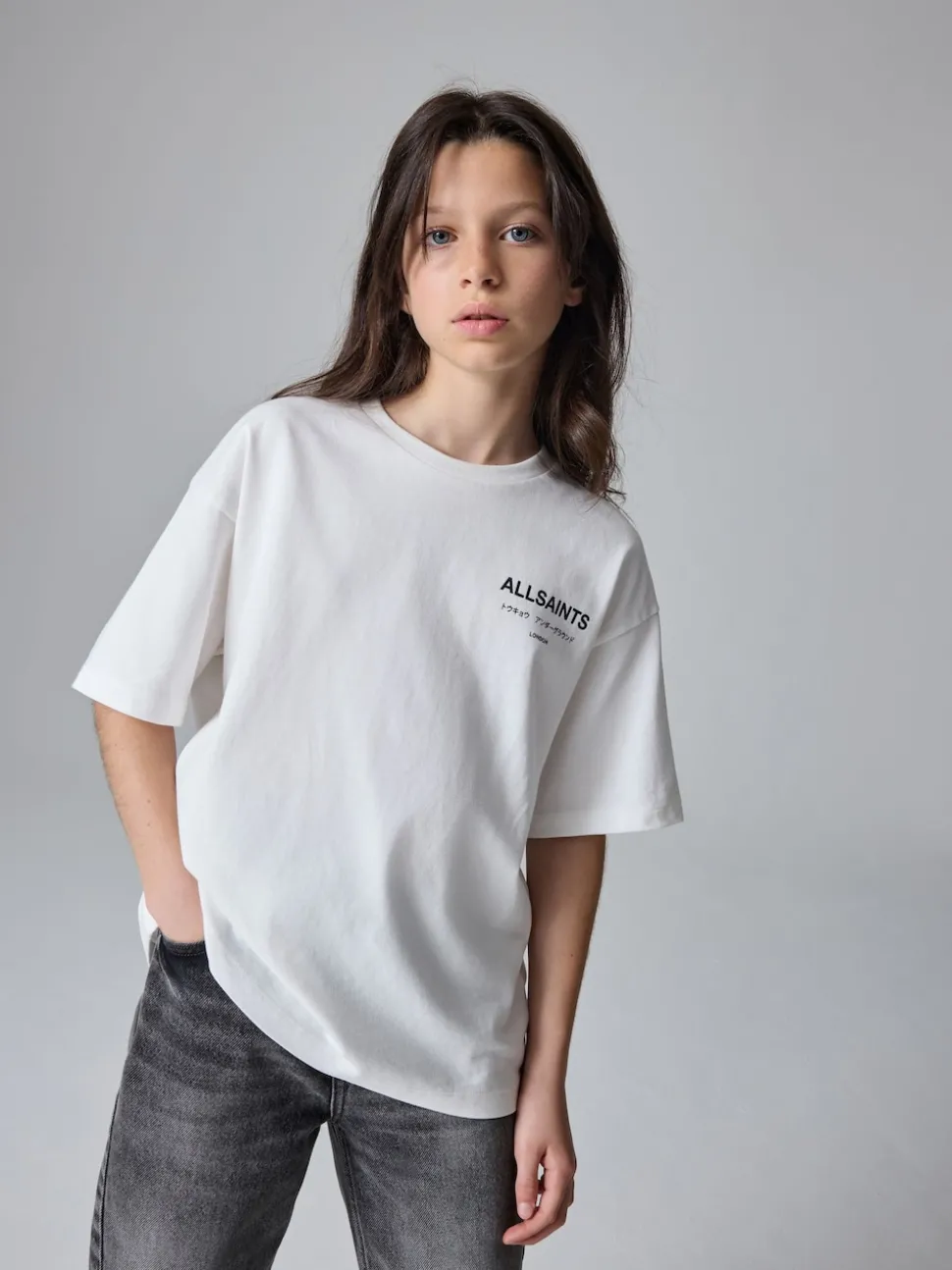 smALLSAINTS White Oversized Girls Underground Crew T-Shirt