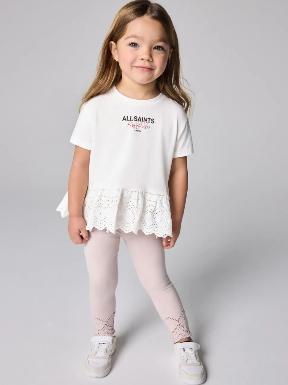 smALLSAINTS White/Pink Amore Underground Broderie T-Shirt and Leggings Younger Set