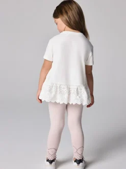 smALLSAINTS White/Pink Amore Underground Broderie T-Shirt and Leggings Younger Set