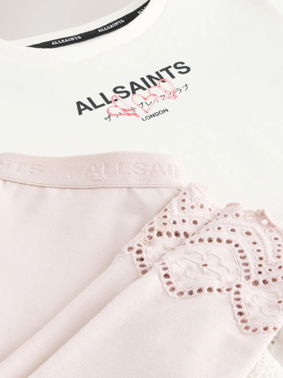 smALLSAINTS White/Pink Amore Underground Broderie T-Shirt and Leggings Younger Set