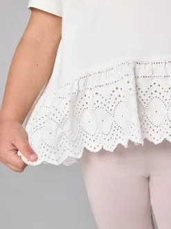 smALLSAINTS White/Pink Amore Underground Broderie T-Shirt and Leggings Younger Set