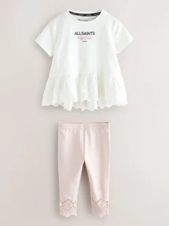 smALLSAINTS White/Pink Amore Underground Broderie T-Shirt and Leggings Younger Set