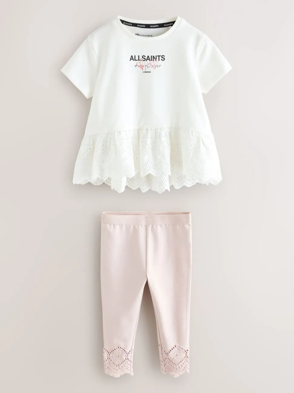 smALLSAINTS White/Pink Amore Underground Broderie T-Shirt and Leggings Younger Set