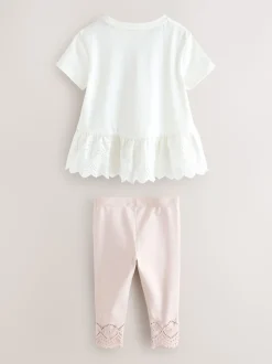 smALLSAINTS White/Pink Amore Underground Broderie T-Shirt and Leggings Younger Set