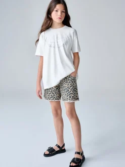 smALLSAINTS White Ruched Back Graphic Oversized Crew Neck T-Shirt