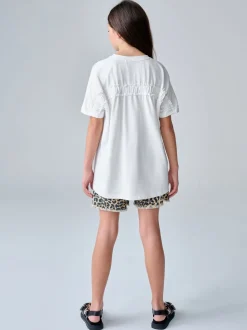 smALLSAINTS White Ruched Back Graphic Oversized Crew Neck T-Shirt