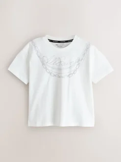 smALLSAINTS White Ruched Back Graphic Oversized Crew Neck T-Shirt