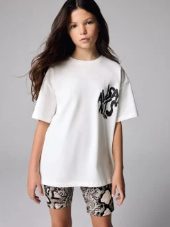 smALLSAINTS White/Snake Orlando Oversized T-Shirt and Cycling Shorts Set