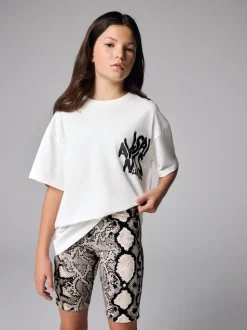smALLSAINTS White/Snake Orlando Oversized T-Shirt and Cycling Shorts Set