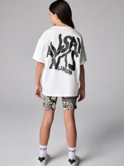 smALLSAINTS White/Snake Orlando Oversized T-Shirt and Cycling Shorts Set