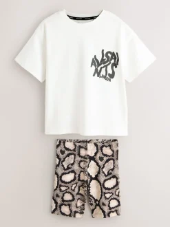 smALLSAINTS White/Snake Orlando Oversized T-Shirt and Cycling Shorts Set
