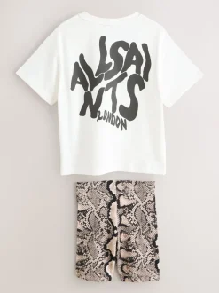 smALLSAINTS White/Snake Orlando Oversized T-Shirt and Cycling Shorts Set
