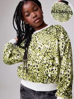smALLSAINTS Yellow Leopard Oversized Rihan Baloon Sleeve Sweatshirt