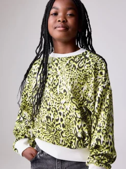 smALLSAINTS Yellow Leopard Oversized Rihan Baloon Sleeve Sweatshirt